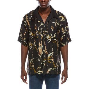 Simkhai Mens  Connor Silk Camp Shirt, Black